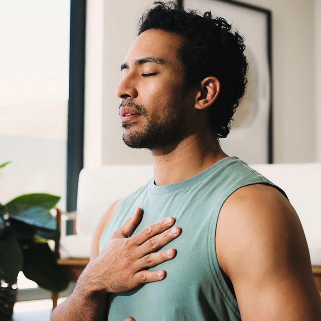Sit comfortably, take 5 slow breaths.